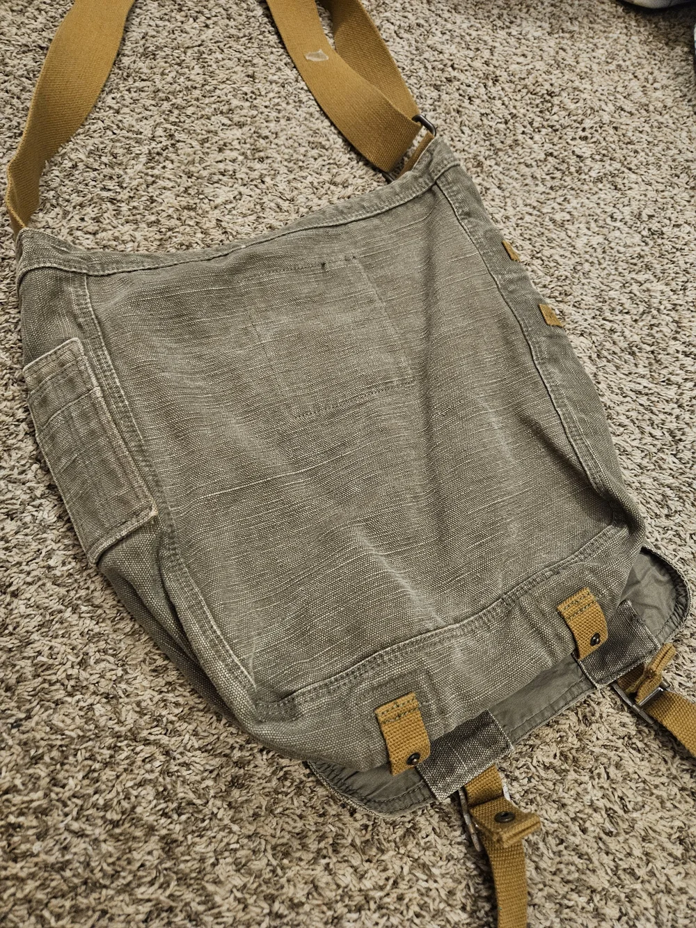 Vinatge Old Navy Olive Green Canvas Crossbody Satchel with Mustard Strap